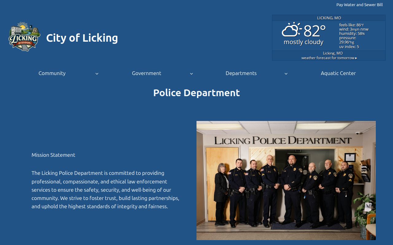 Licking Police Department contact page for recent arrest records in Texas County