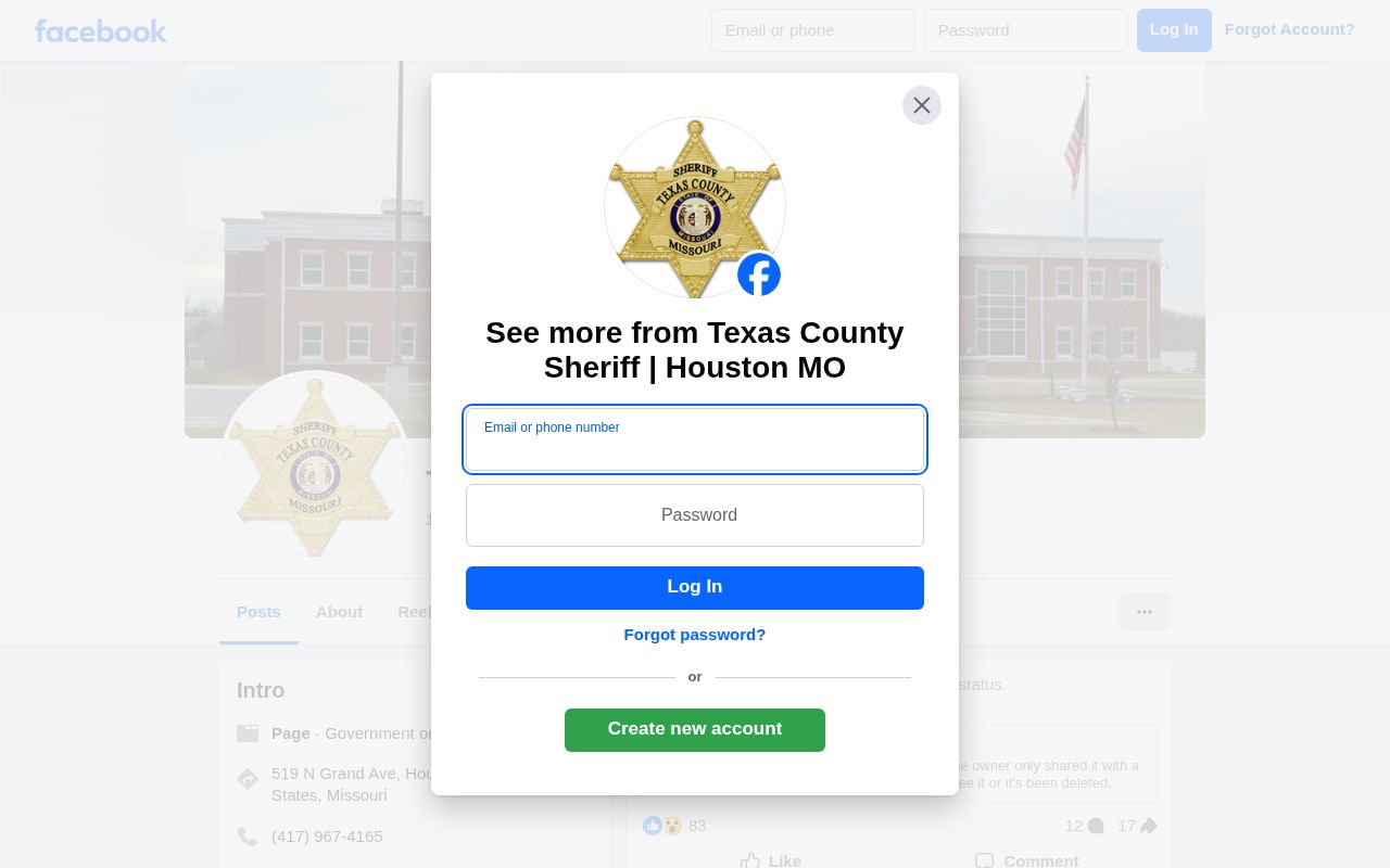 Texas County Sheriff's Office social page for recent arrest updates